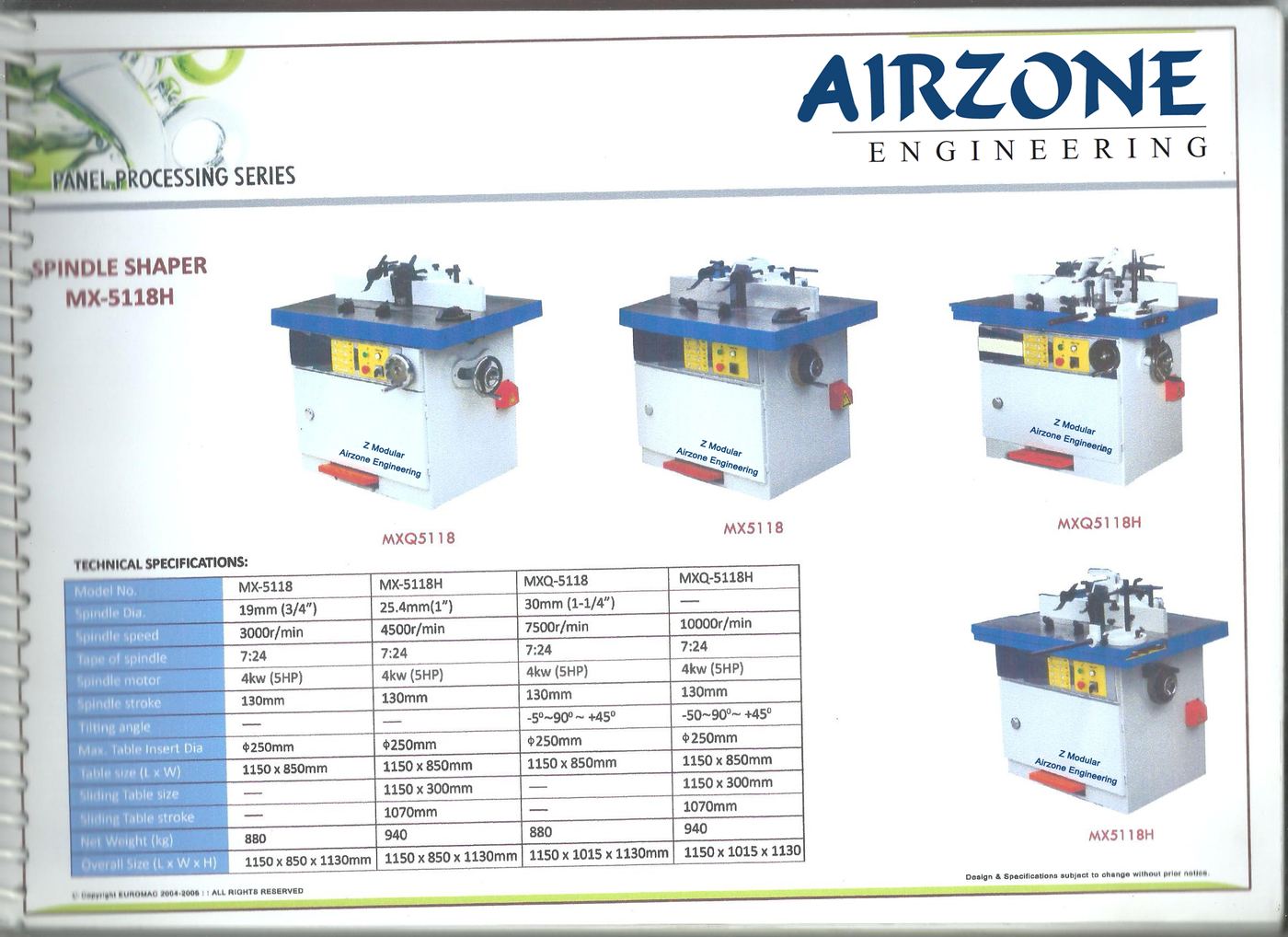 Spindle Shaper & Overhead Router &ndash; MX-5118 &middot; MX-5118H &middot; MXQ-5118 &middot; MX-508A